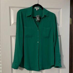 Express Green Button-Down Blouse